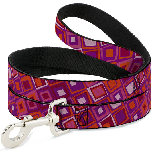 Dog Leash - Skewed Squares Stacked Purple/Orange/Pinks