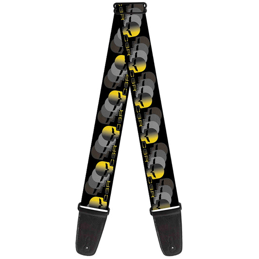 Guitar Strap - C6 Racing w Skull Repeat Black Yellow Silver