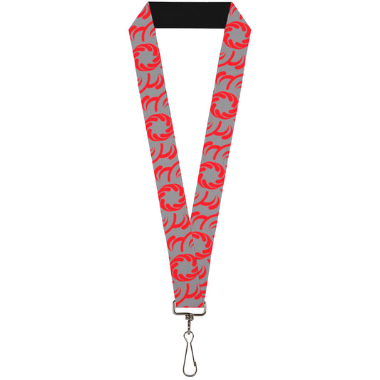 Lanyard - 1.0" - Floral Pinwheel CLOSE-UP Gray Red