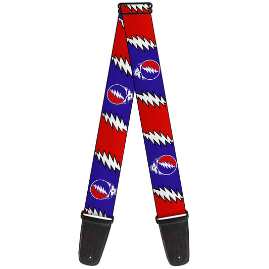 Guitar Strap - Steal Your Face w Lightning Bolt Repeat Red White Blue