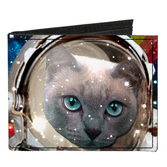 Canvas Bi-Fold Wallet - Astronaut Cats in Space Rainbows Stars