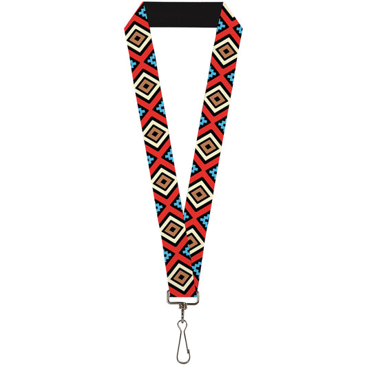 Lanyard - 1.0" - Geometric1 Black Red Tan Brown Baby Blue