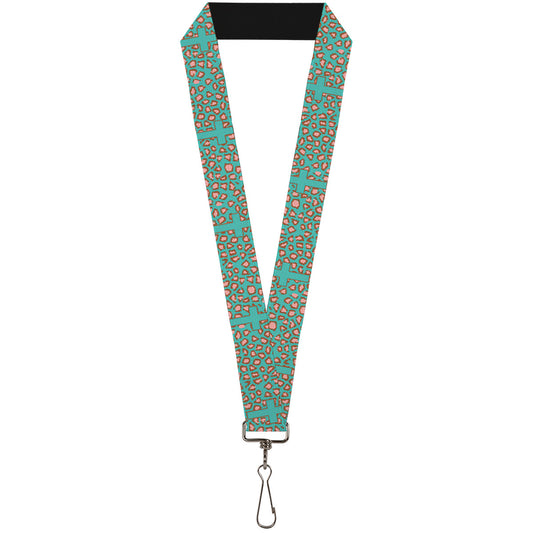 Lanyard - 1.0" - Cross Repeat Leopard Turquoise Pink