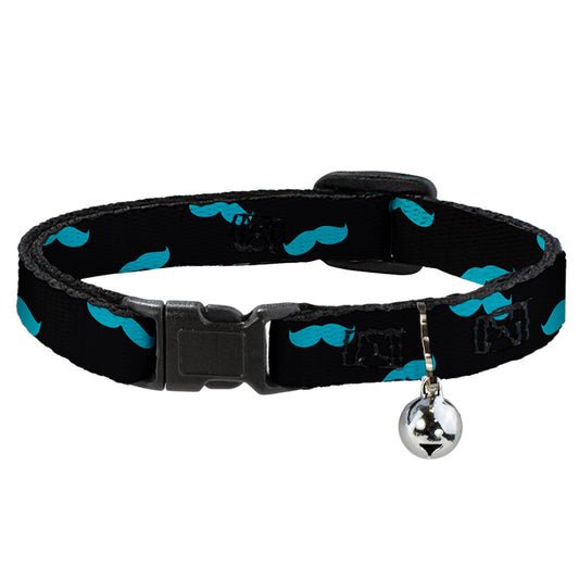 Cat Collar Breakaway - Mustaches Scattered Black Turquoise