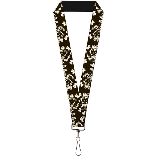 Lanyard - 1.0" - Butterfly Garden Black White