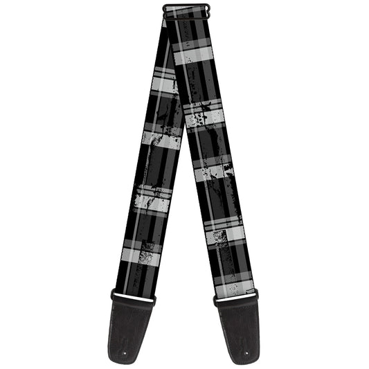 Guitar Strap - Plaid Weathered Black Gray White