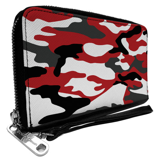 Women's PU Zip Around Wallet Rectangle - Camo Red Black Gray White