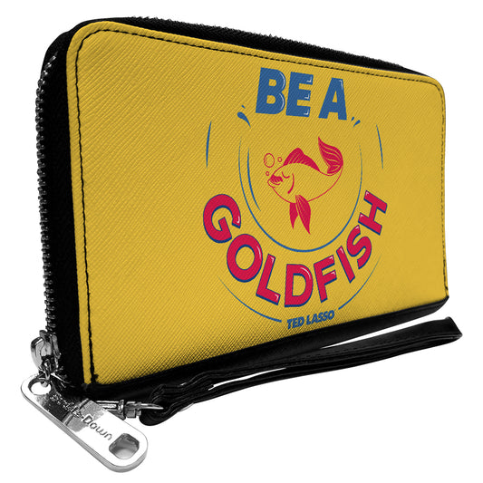 PU Zip Around Wallet Rectangle - Ted Lasso BE A GOLDFISH Quote Yellow Blue Red