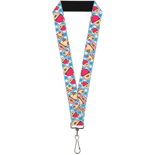 Lanyard - 1.0" - Happy Cupcakes Buffalo Plaid White Blue