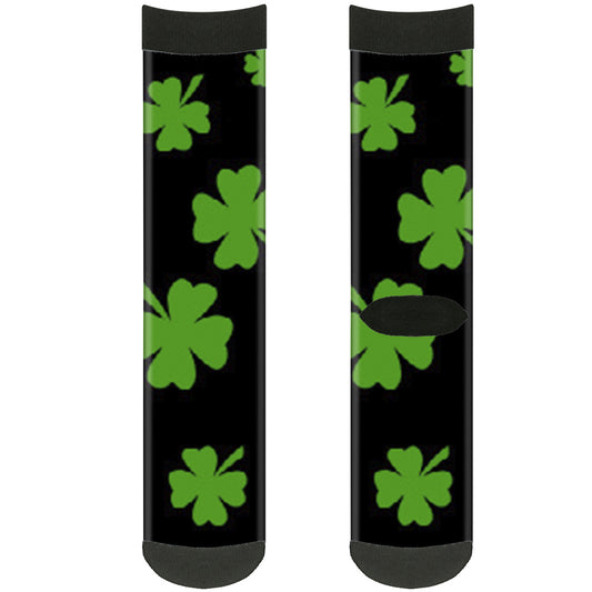Sock Pair - Polyester - St. Pat's Clovers Scattered2 Black Green - CREW