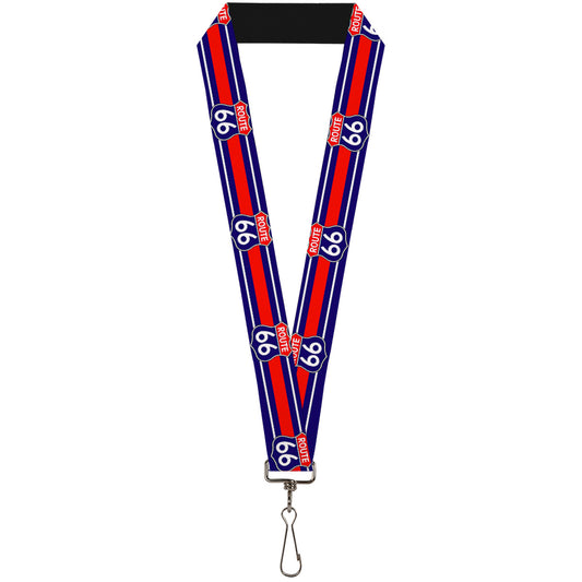 Lanyard - 1.0" - ROUTE 66 Highway Sign Stripe Blue White Red