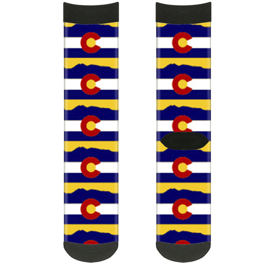 Sock Pair - Polyester - Colorado Flag Mountain Silhouette Yellow - CREW