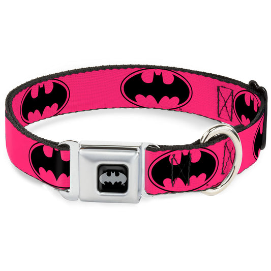 Batman Black Silver Seatbelt Buckle Collar - Bat Signal-3 Fuchsia/Black/Fuchsia