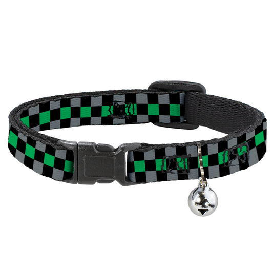 Cat Collar Breakaway - Checker Black Gray 1 Green
