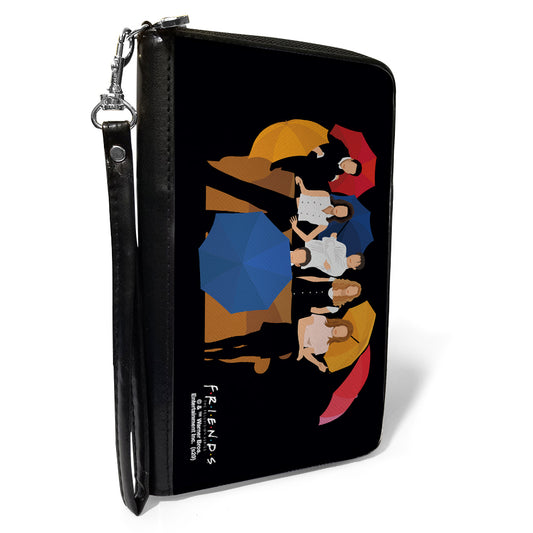 Women's PU Zip Around Wallet Rectangle - Friends Umbrella Group Poses Silhouette I'LL BE THERE FOR YOU Black White