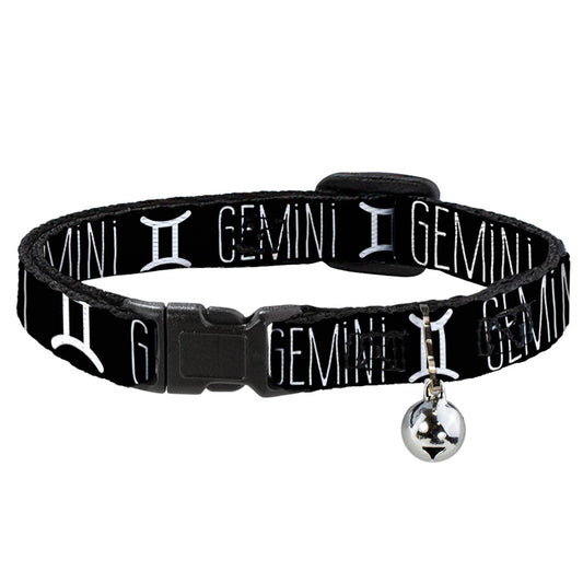 Cat Collar Breakaway - Zodiac GEMINI Symbol Black White