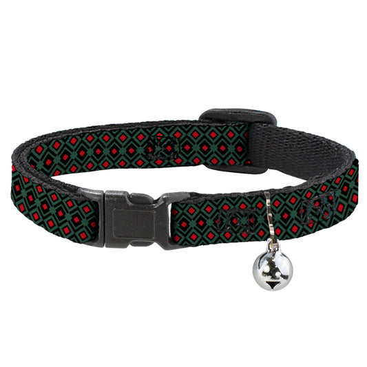 Cat Collar Breakaway - Geometric3 Black Forest Green Red