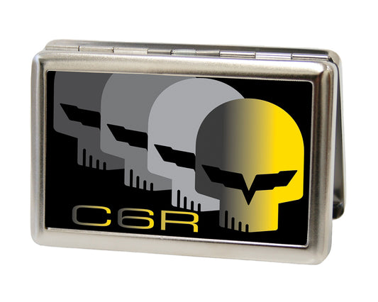 Business Card Holder - LARGE - C6 Racing w Skull Repeat FCG Black Yellow Silver