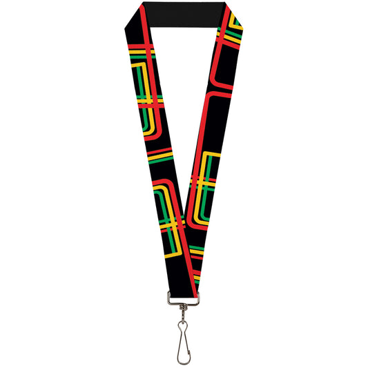 Lanyard - 1.0" - Maze Lines Black Rasta