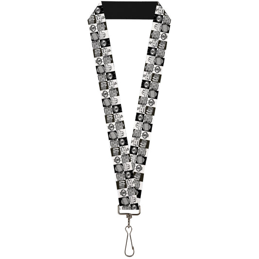 Lanyard - 1.0" - Robot Heads Checkers Black White