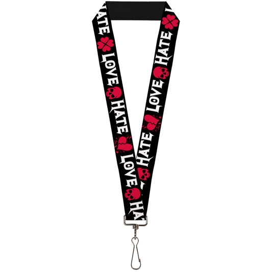 Lanyard - 1.0" - Love Hate Black White Fuchsia