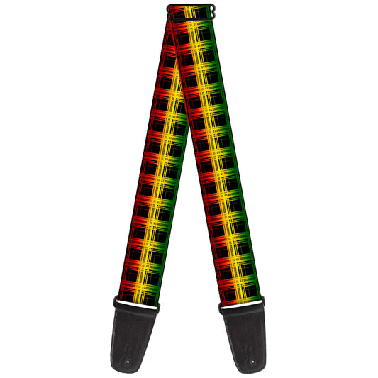 Guitar Strap - Plaid Black Rasta