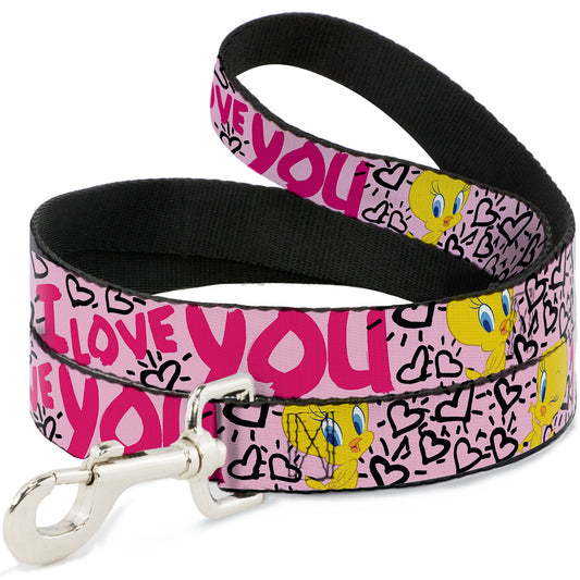 Dog Leash - Tweety Bird I LOVE YOU Pink/Black