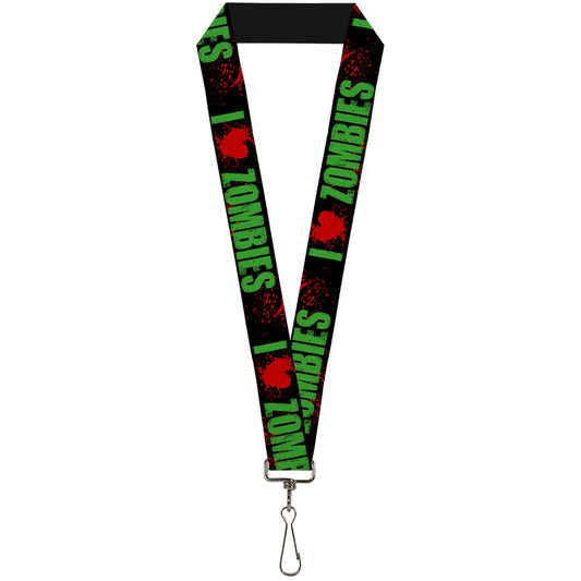 Lanyard - 1.0" - I "Heart" ZOMBIES Bold Splatter Black Green Red