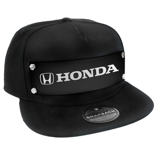 Embellishment Snap Back Hat BLACK - Full Color Strap - HONDA Logo Weave Black White
