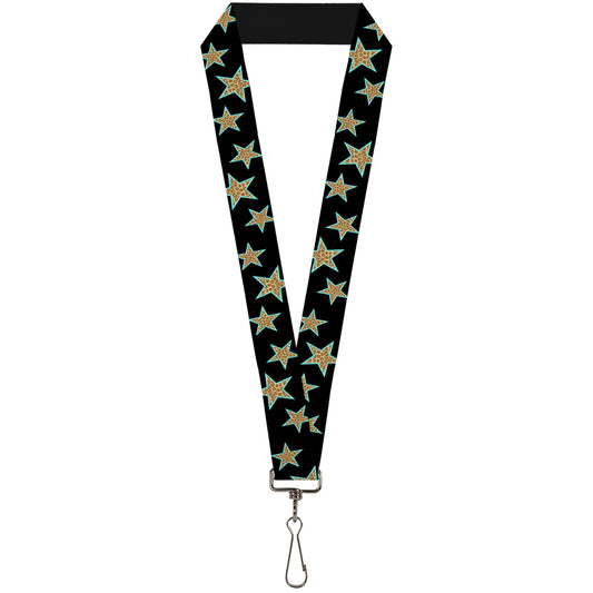 Lanyard - 1.0" - Multi Stars Black Leopard Baby Blue Outline