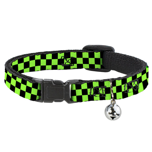 Cat Collar Breakaway - Checker Black Neon Green