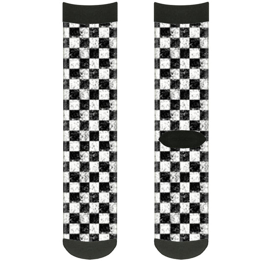 Sock Pair - Polyester - Checker Weathered2 Black White - CREW