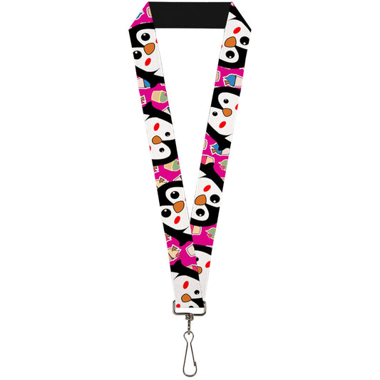 Lanyard - 1.0" - Penguins w Cupcakes Fuchsia Multi Color