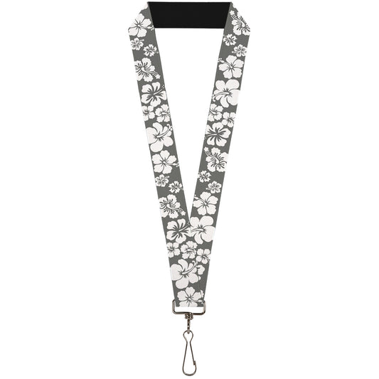 Lanyard - 1.0" - Hibiscus Gray White