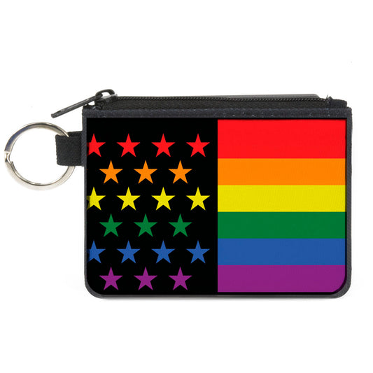 Canvas Zipper Wallet - MINI X-SMALL - Flag American Pride Rainbow Black