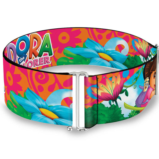 Cinch Waist Belt - DORA THE EXPLORER Dora Poses Floral Collage Orange Pink