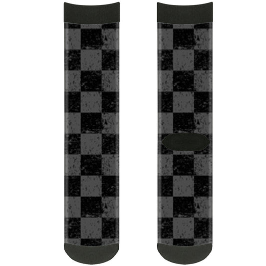 Sock Pair - Polyester - Checker Weathered2 Black Gray - CREW