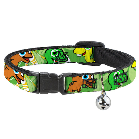 Cat Collar Breakaway - Cute Dinosaurs Yellow Green