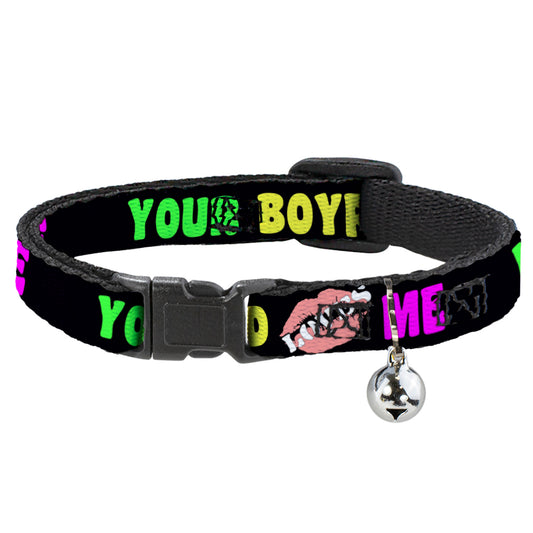 Cat Collar Breakaway - YOUR BOYFRIEND LOVES ME w Kiss Black Neon