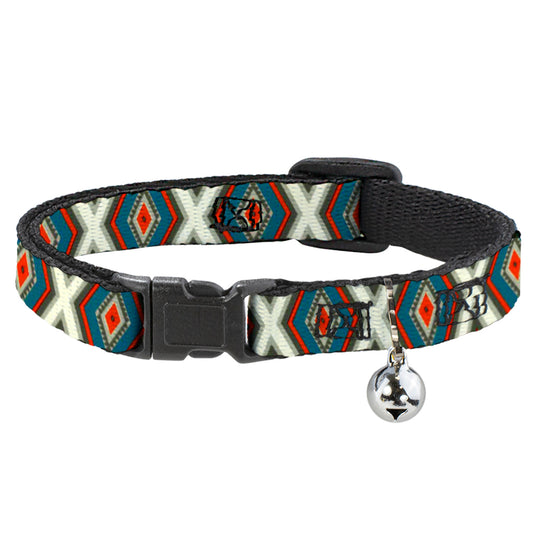 Cat Collar Breakaway - Geometric Diamonds Grays Red Turquoise