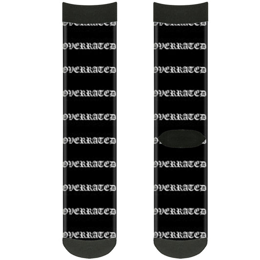 Sock Pair - Polyester - OVERRATED Old English Stripe Black White - CREW