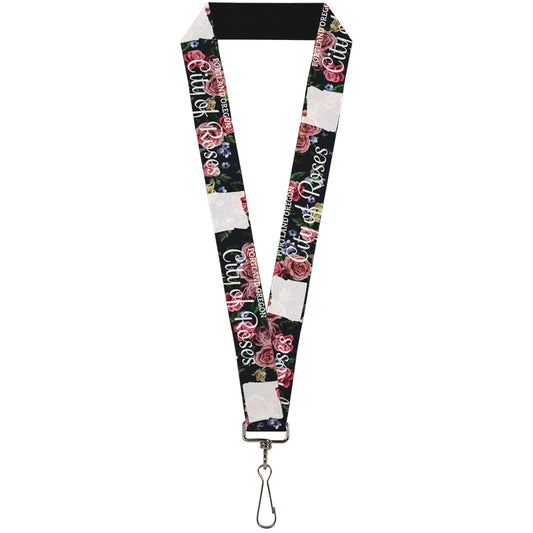 Lanyard - 1.0" - Oregon Silhouette PORTLAND OREGON-CITY OF ROSES Roses White