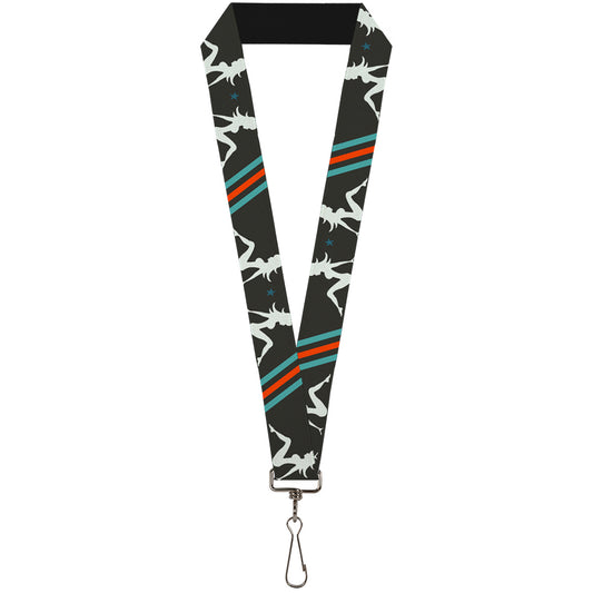 Lanyard - 1.0" - Mud Flap Girls w Stripes Gray Turquoise Orange