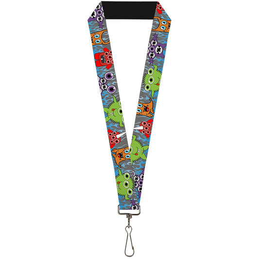 Lanyard - 1.0" - Cute Monsters Gray Flame Blue