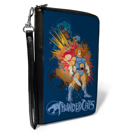 PU Zip Around Wallet Rectangle - THUNDERCATS Classic Series Lion-O Pose and Logos Blue Multi Color