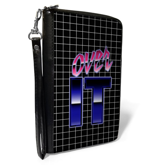 Women's PU Zip Around Wallet Rectangle - OVER IT Grid Black White Pinks Purples