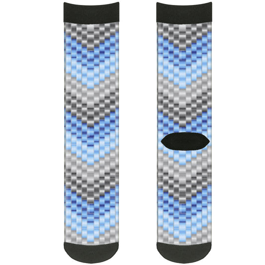 Sock Pair - Polyester - Chevron Weave Grays Blues - CREW