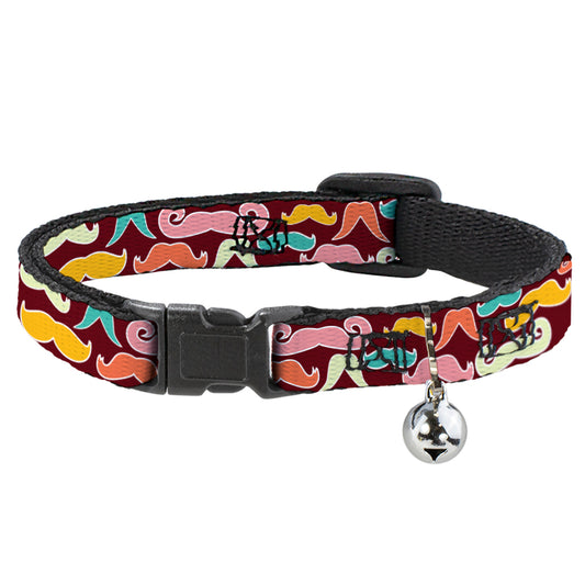 Cat Collar Breakaway - Mustaches Brown Multi Pastel