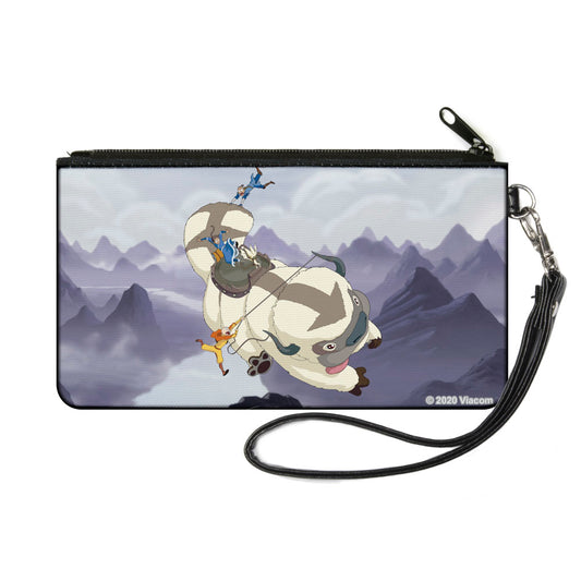 Canvas Zipper Wallet - SMALL - Avatar the Last Airbender Appa Carrying 4-Character Group Scene Over Mountains Grays