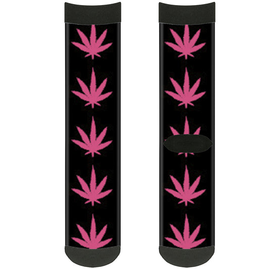 Sock Pair - Polyester - Marijuana Leaf Repeat Black Pink - CREW